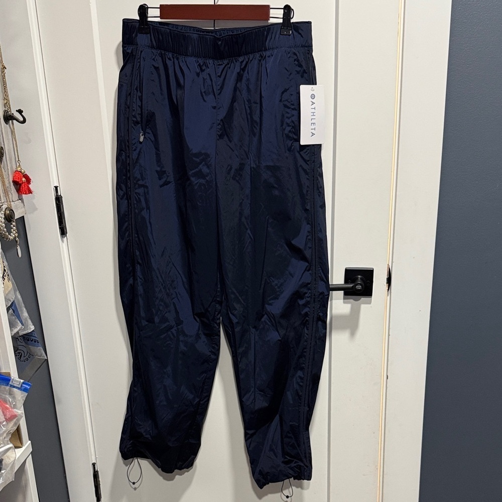 Athleta Rise Pant Dark Blue Windbreaker Nylon Joggers NWT